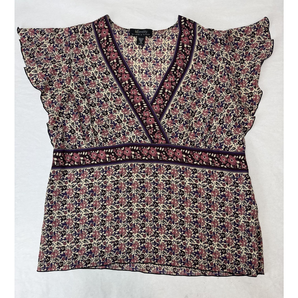 Y2K Vintage Lord & Taylor 100% Silk Boho Floral Top 14 Ruffle Sleeve Cottagecore